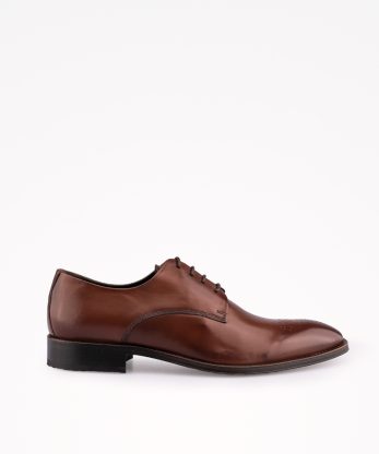 SAPATO DERBY CLÁSSICO TOSCANINI EM PELE COM PERFURADO DE ATACADOR COM CAP TOE E SOLA EM COURO