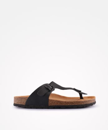 CHINELO DE DEDO EM PELE INDIGO BAY COM FIVELA E PALMILHA BIO - PRETO, 39