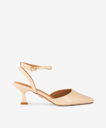 SAPATO SLING BACK DE SALTO DE FIVELA NO TORNOZELO COM FORMA QUADRADA