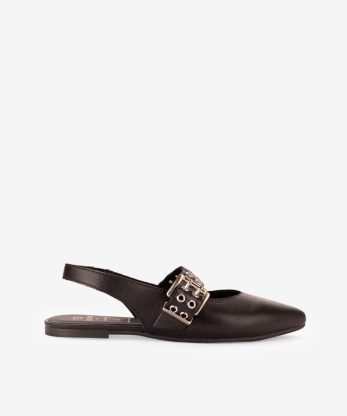 SAPATO EM PELE RASO SLING BACK COM TIRA DE FIVELA ESTILO MARY JANE