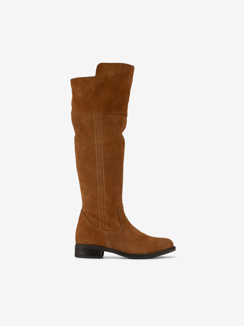 BOTTES HAUTES STYLE CHEVALIER EN DAIM CROUTE AVEC DETAIL BRODE Seaside Boutique en ligne
