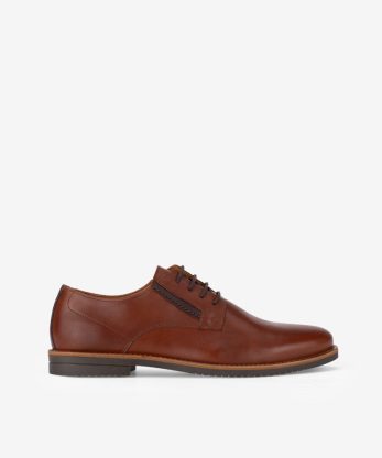 SAPATO DERBY EM PELE COM DETALHE  LATERAL SOLA COM VIRA DE COURO NATURAL
