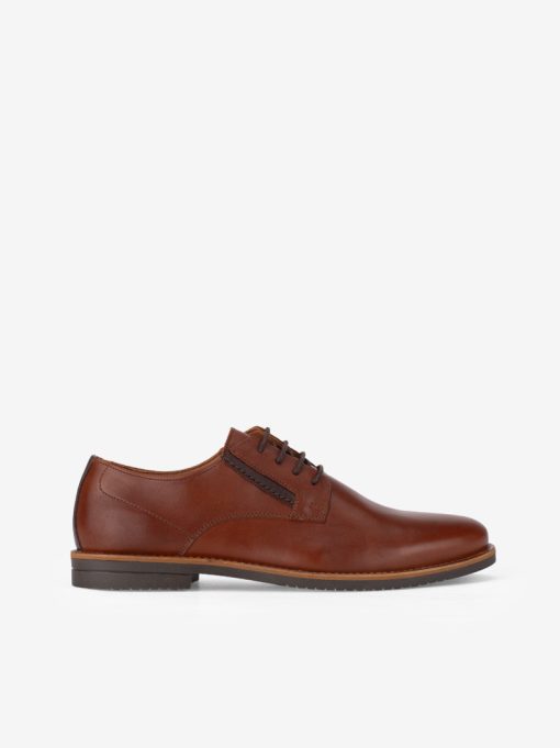 SAPATO DERBY EM PELE COM DETALHE  LATERAL SOLA COM VIRA DE COURO NATURAL