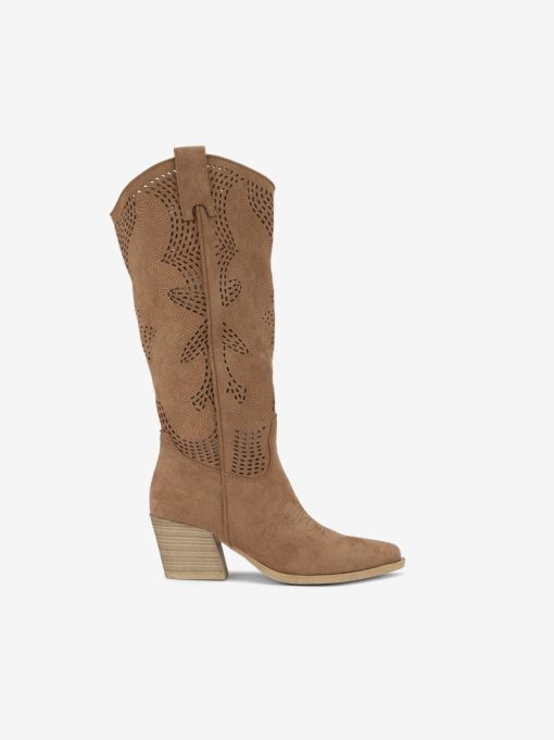 BOTA COM CANO ALTO DE TACÃO ESTILO TEXANA COM CANO PERFURADO A LASER