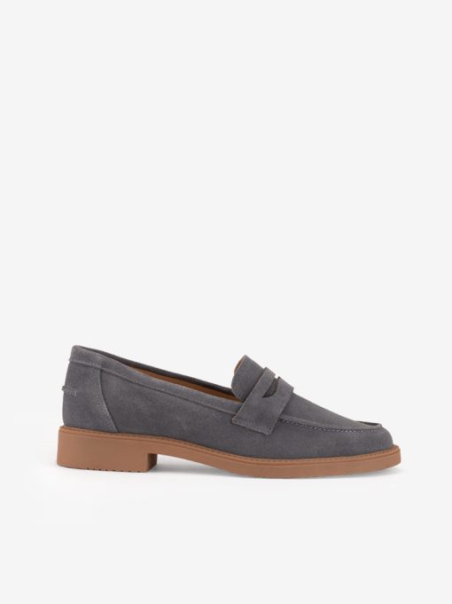 SAPATO LOAFER EM PELE CROUTE CAMURÇA COM TRAVESSÃO