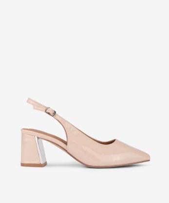 SAPATO PUMP SLINGBACK DE TACÃO COM DETALHE METÁLICO E FIVELA