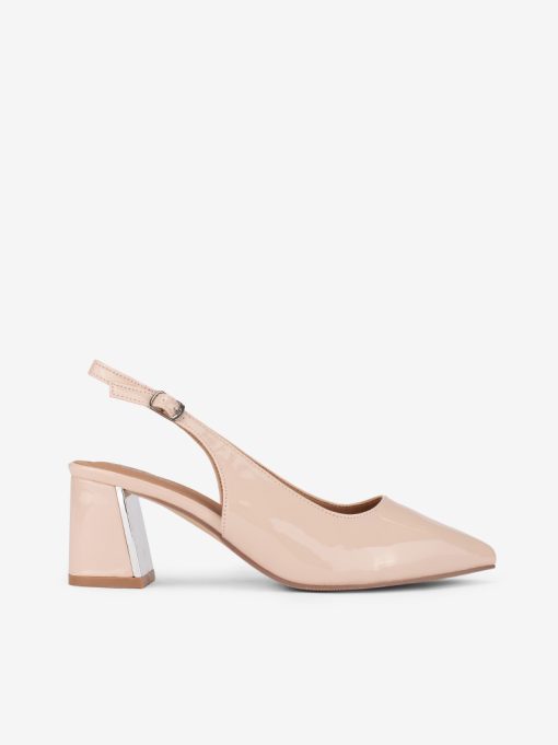SAPATO PUMP SLINGBACK DE TACÃO COM DETALHE METÁLICO E FIVELA