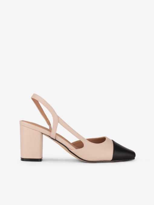 SAPATO PUMP SLING BACK DE TACÃO COM CAP TOE