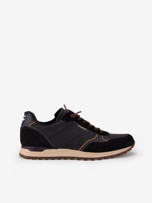 SAPATO DESPORTIVO EM PELE ACAMURÇADA COMBINADA COM PERFURADO DE ATACADOR COM ESTILO RUNNING