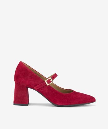 SAPATO PUMP MARY JANE DE TACÃO EM PELE ACAMURÇADA COM FORMA PONTIAGUDA