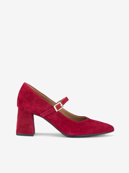 SAPATO PUMP MARY JANE DE TACÃO EM PELE ACAMURÇADA COM FORMA PONTIAGUDA
