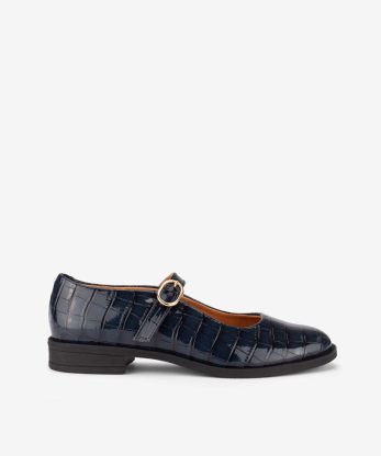 SAPATO MARY JANE EM VERNIZ ESTAMPADO CROCO COM FIVELA