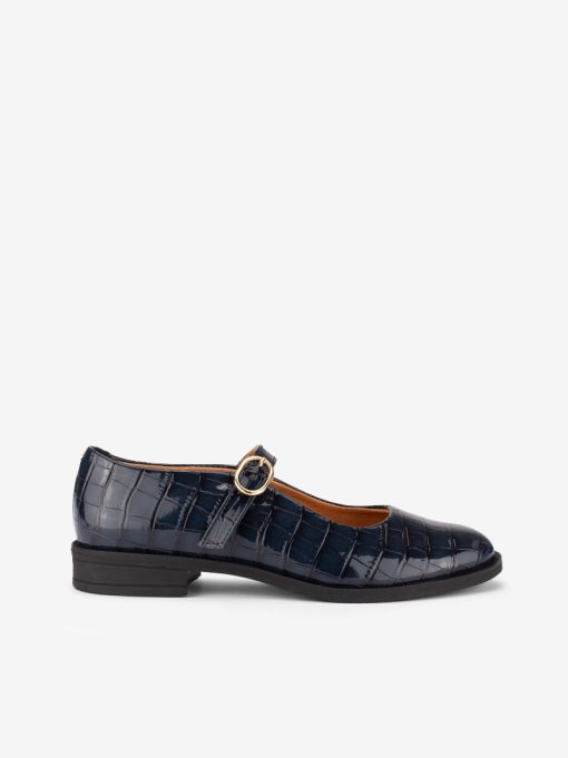 SAPATO MARY JANE EM VERNIZ ESTAMPADO CROCO COM FIVELA