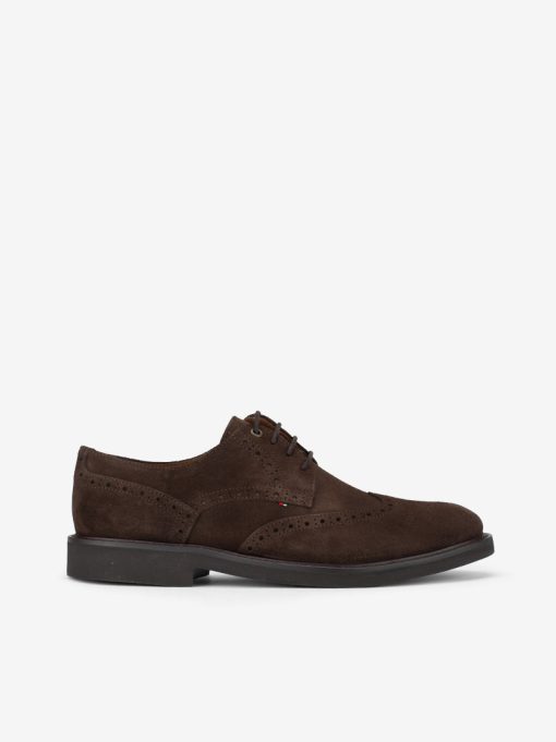 SAPATO DERBY EM CROUTE CAMURÇA DE ATACADOR COM WINGTIP BROGUE