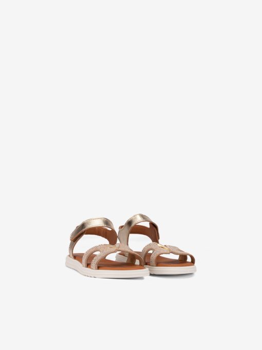 SANDÁLIA DE VELCRO EM PELE METALIZADA COMBINADA COM ESTAMPADO - Image 2