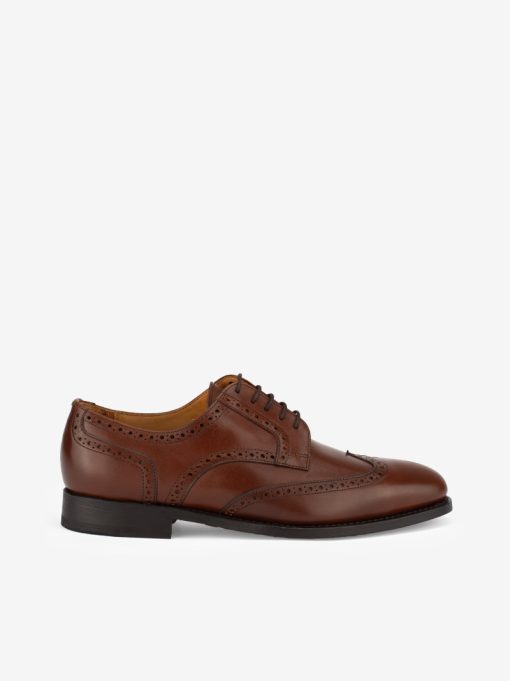 SAPATO DERBY WING TIP BROGUE EM PELE DE ATACADOR COM SOLA DE COURO GOODYEAR WELTED