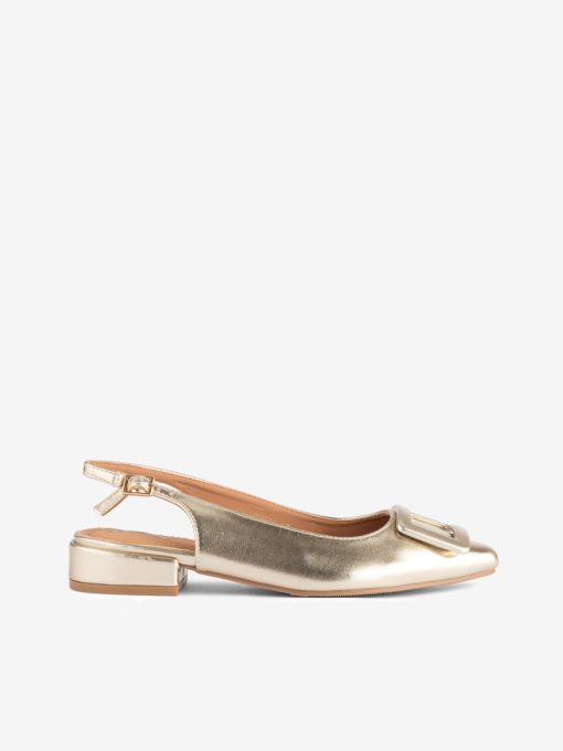 SAPATO SLING BACK METALIZADA DE TACÃO BAIXO COM FORMA PONTIAGUDA