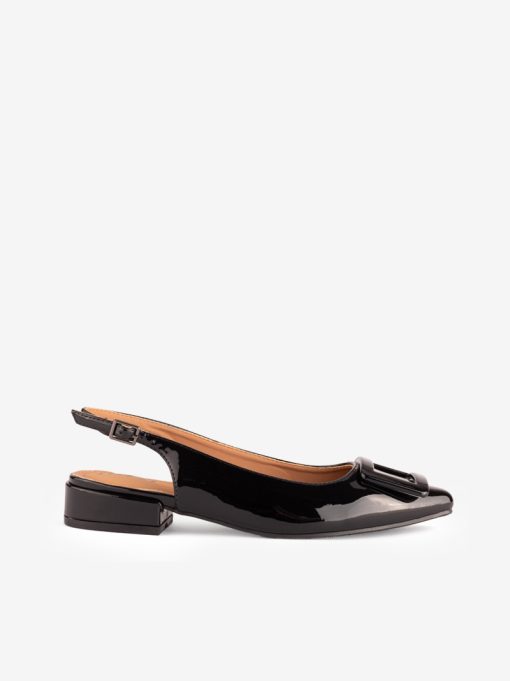 SAPATO SLING BACK EM VERNIZ DE TACÃO BAIXO COM FORMA PONTIAGUDA