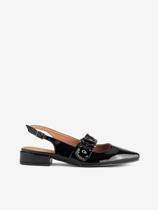 SAPATO SLING BACK MARY JANE EM VERNIZ DE TACÃO BAIXO COM APLICAÇÕES DE TACHAS - Image 3