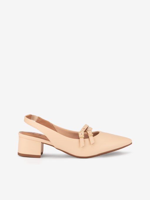 SAPATO PUMP MARY JANE SLING BACK DE TACÃO COM ELÁSTICO EM FORMA PONTIAGUDA