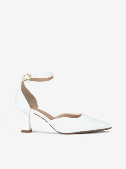 SAPATO PUMP ABERTO LATERAL DE SALTO COM FIVELA NO TORNOZELO