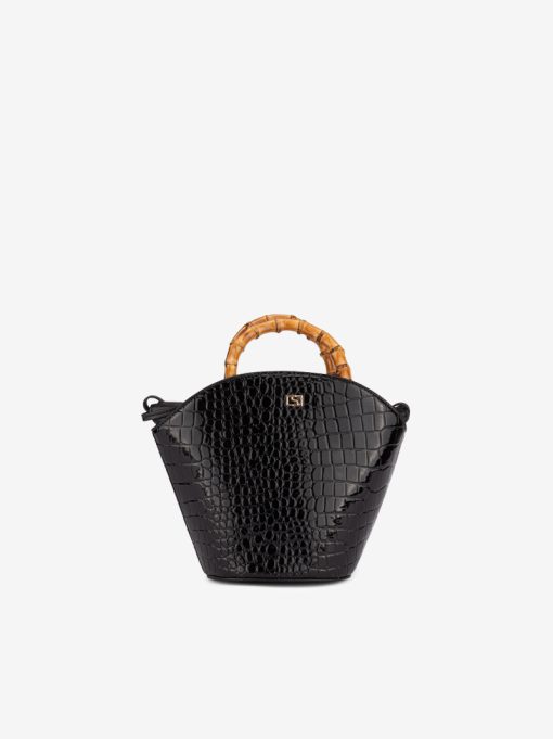 MALA EM VERNIZ ESTAMPADO COM ALÇA DE BAMBU - Image 5