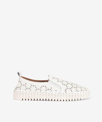 SAPATO SLIP ON DE ELÁSTICO EM PELE PERFURADA COM SOLA FLEX - BRANCO, 38
