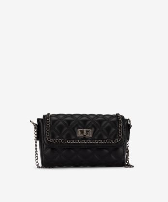 CLUTCH ACOLCHOADA COM ALÇA TIRACOLO EM CORRENTE METÁLICA - PRETO, M