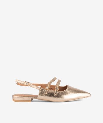SAPATO SLING BACK MARY JANE METALIZADO COM FORMA PONTIAGUDA