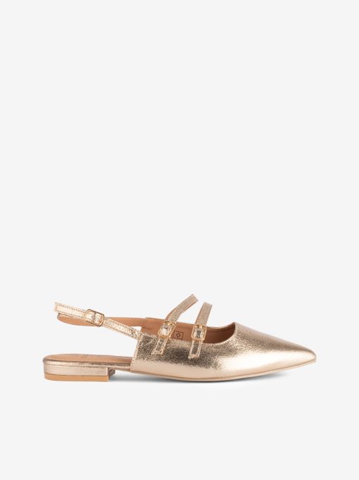 SAPATO SLING BACK MARY JANE METALIZADO COM FORMA PONTIAGUDA