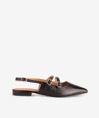 SAPATO SLING BACK MARY JANE METALIZADO COM FORMA PONTIAGUDA - PRETO, 39