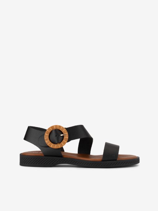 SANDÁLIA ASSIMÉTRICA EM PELE COM FIVELA DECORATIVA - Image 3