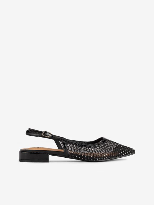 SAPATO PUMP SLING BACK EM MESH COMBINADA DE TACÃO BAIXO COM CRISTAIS - Image 3
