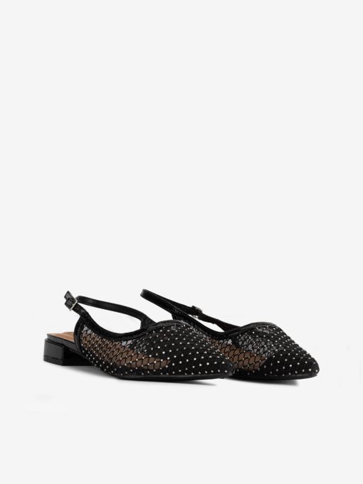 SAPATO PUMP SLING BACK EM MESH COMBINADA DE TACÃO BAIXO COM CRISTAIS - Image 4