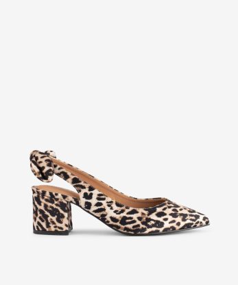 SAPATO SLING BACK ESTAMPADO LEOPARDO DE TACÃO COM LAÇO EM FORMA PONTIAGUDA