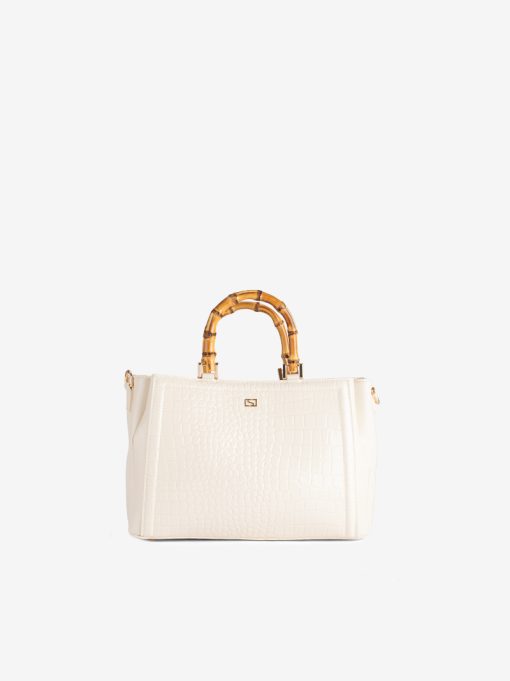 MALA TOTE EM VERNIZ ESTAMPADO COM ALÇAS DE BAMBU
