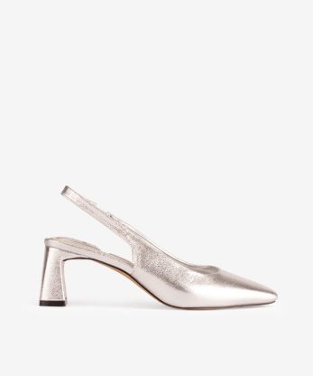 SAPATO SLING BACK METALIZADO DE TACÃO COM FORMA QUADRADA