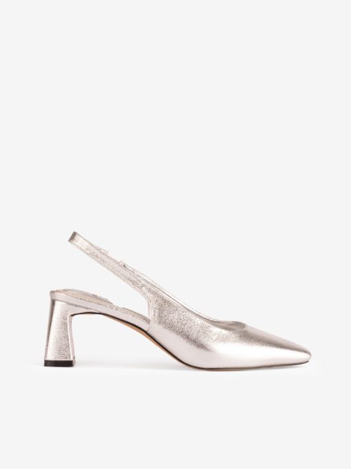 SAPATO SLING BACK METALIZADO DE TACÃO COM FORMA QUADRADA