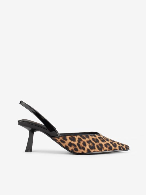 SAPATO STILETTO SLING BACK DE SALTO COMBINADO COM ESTAMPADO LEOPARDO