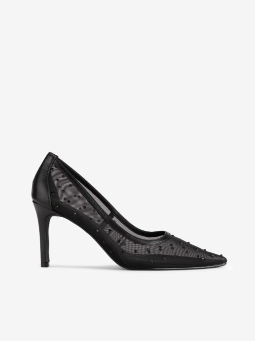 SAPATO STILETTO EM REDE COM APLICAÇÕES DE CRISTAIS