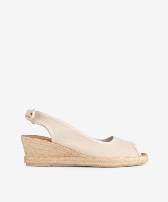 SANDÁLIA PEEP TOE EM CANVAS COM SOLA DE CUNHA CORDA - CREME, 40