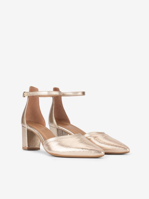 PUMP SHOE WITH OPEN HEEL IN METALLIC LEATHER WITH PRINTED ANKLE BUCKLE - Image 2