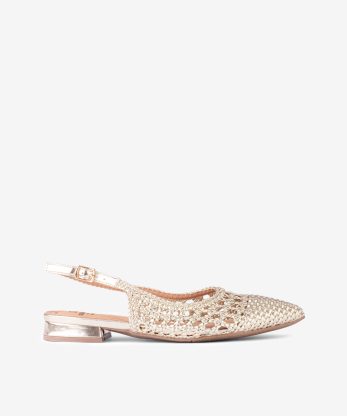 SAPATO SLING BACK ENTRANÇADO METALIZADO DE TACÃO BAIXO