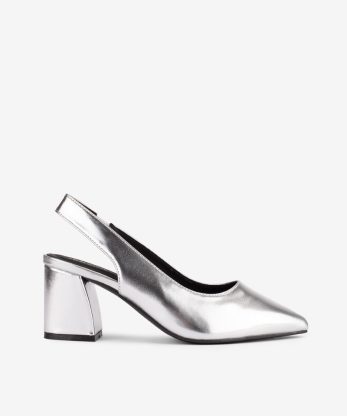 SAPATO PUMP METALIZADO DE TACÃO SLING BACK COM FORMA PONTIAGUDA