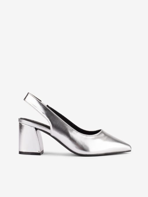 SAPATO PUMP METALIZADO DE TACÃO SLING BACK COM FORMA PONTIAGUDA