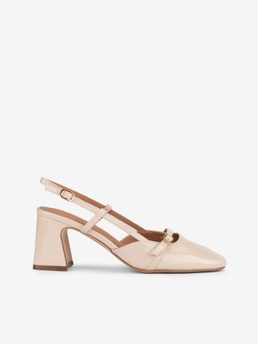 SAPATO SLING BACK MARY JANE DE TACÃO COM FORMA QUADRADA