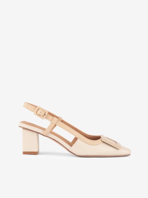 SAPATO SLING BACK COMBINADO DE TACÃO COM APLICAÇÃO