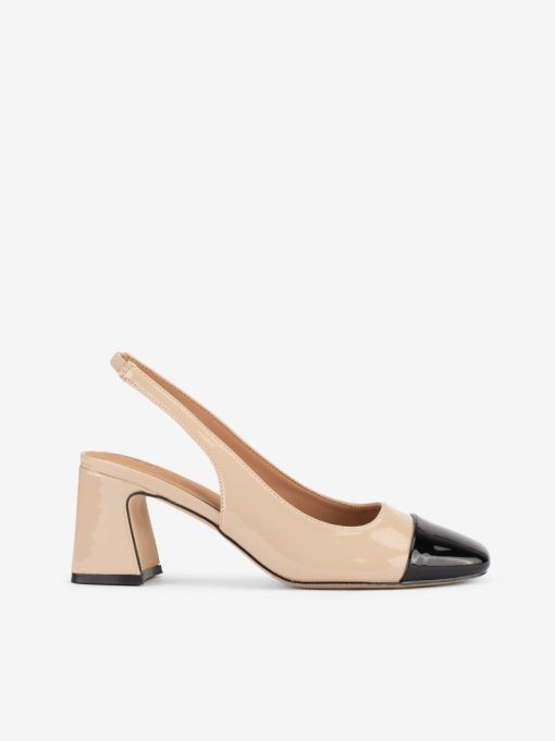 SAPATO SLING BACK DE TACÃO COMBINADO COM CAP TOE