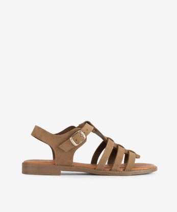 SANDÁLIA RASA EM CROUTE CAMURÇA ESTILO FISHERMAN COM FIVELA - TAUPE, 40