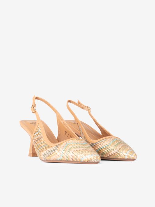 SAPATO PUMP SLING BACK EM RÁFIA COMBINADA DE SALTO COM FORMA PONTIAGUDA - Image 2